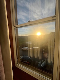 Views out the kitchen and the living room. Sun rise and sun set.