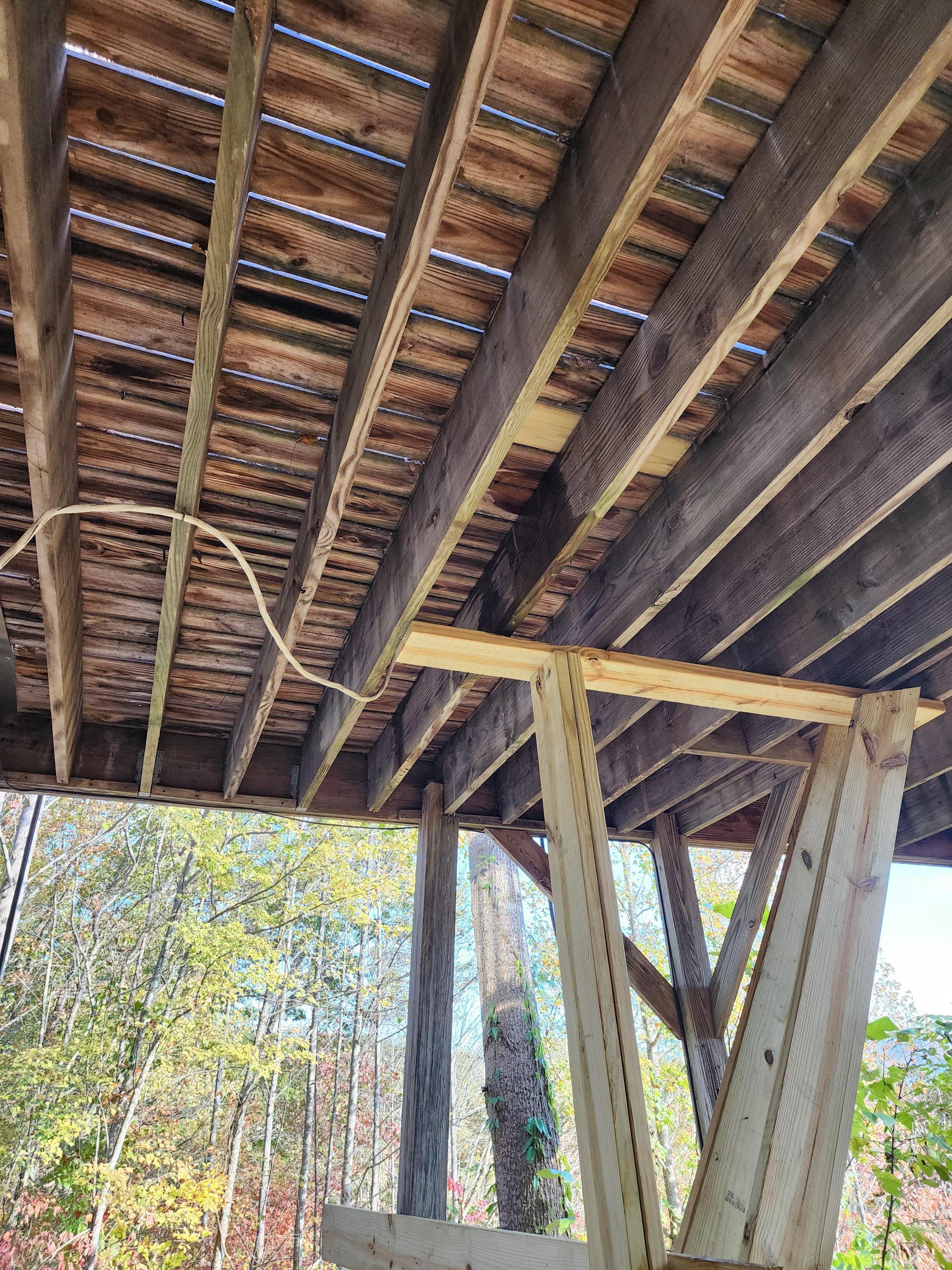 Leaking hot tub. May have been an issue for a while as there's new braces under the hot tub.