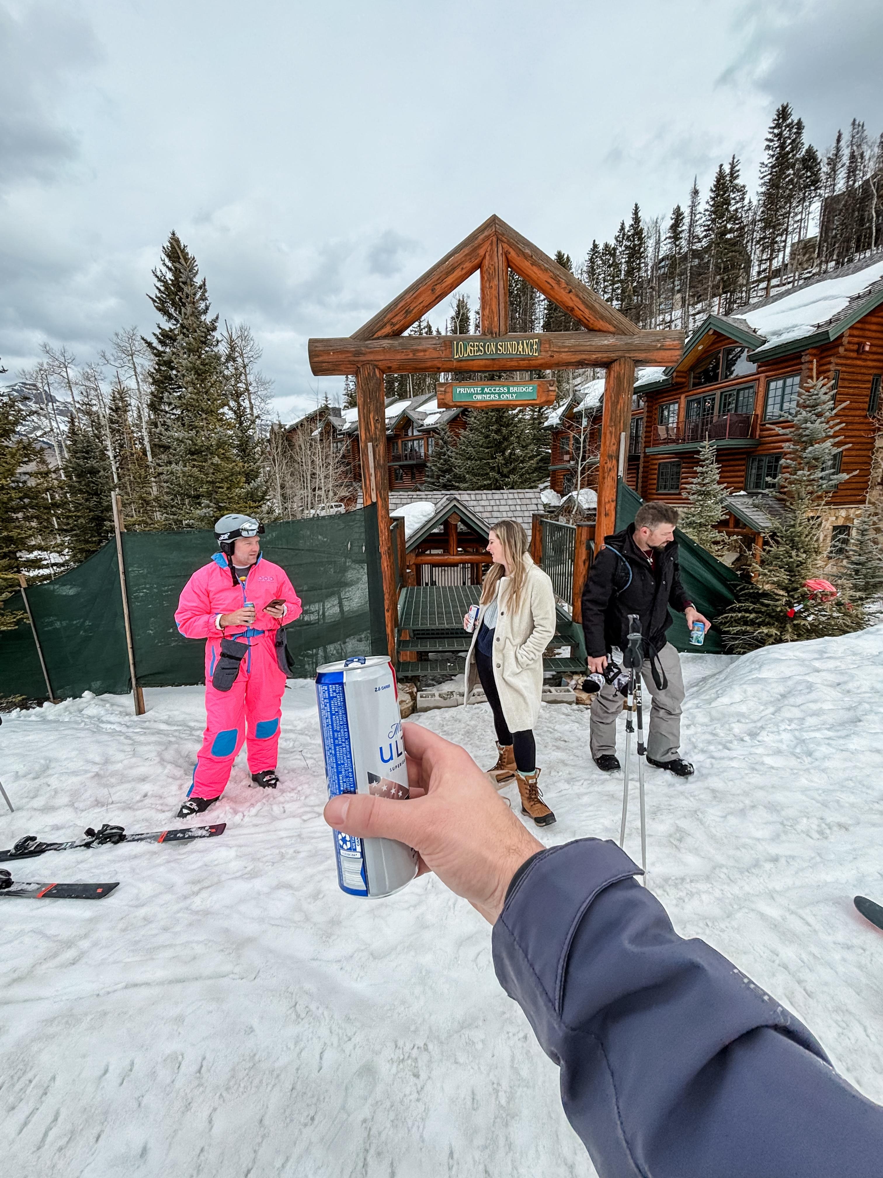 Midday break at the ski-in/ski-out entrance.
