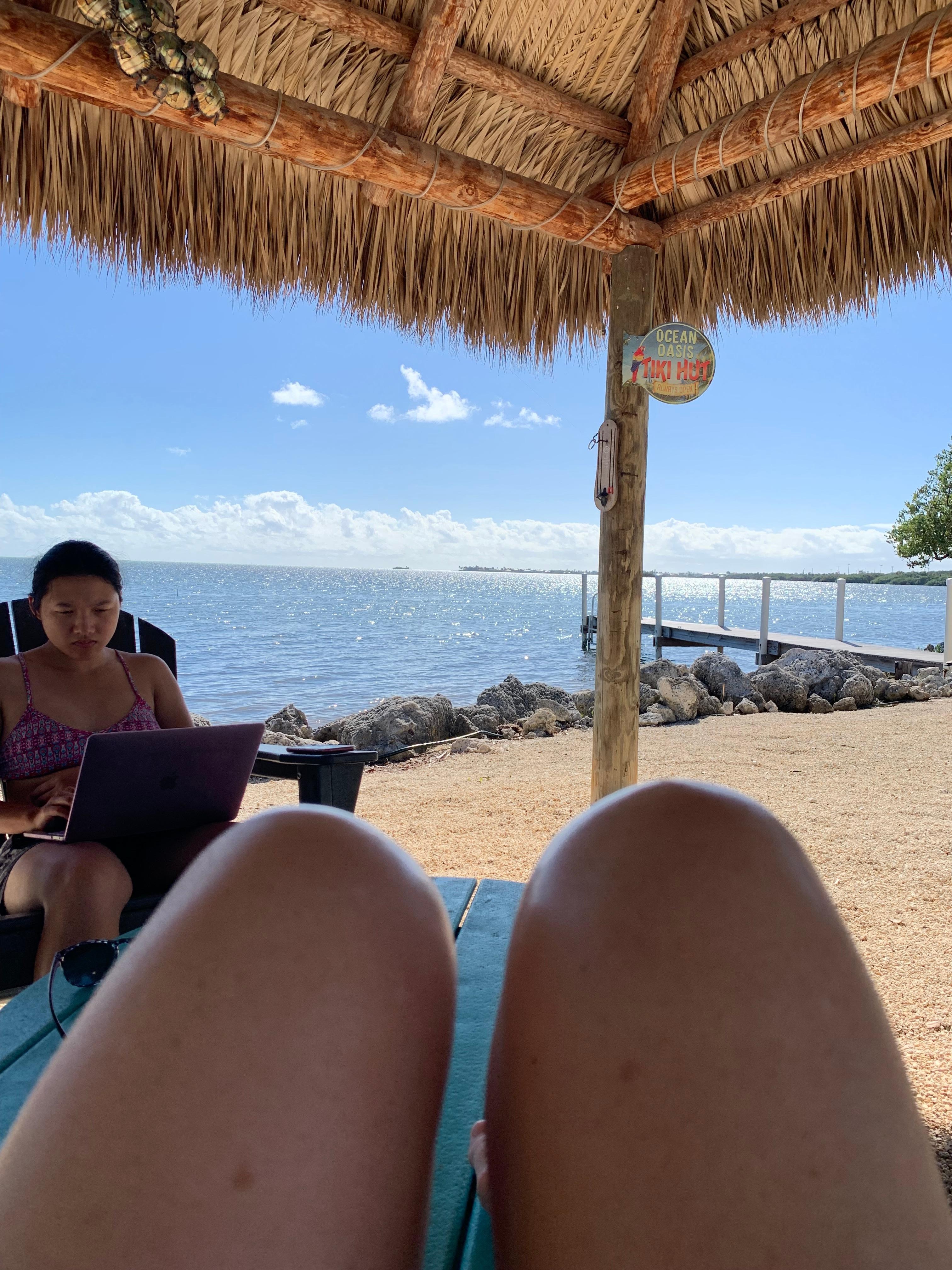 Nice and cool under the tiki hut roof