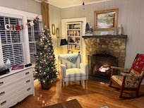 fireplace with Christmas tree in LR