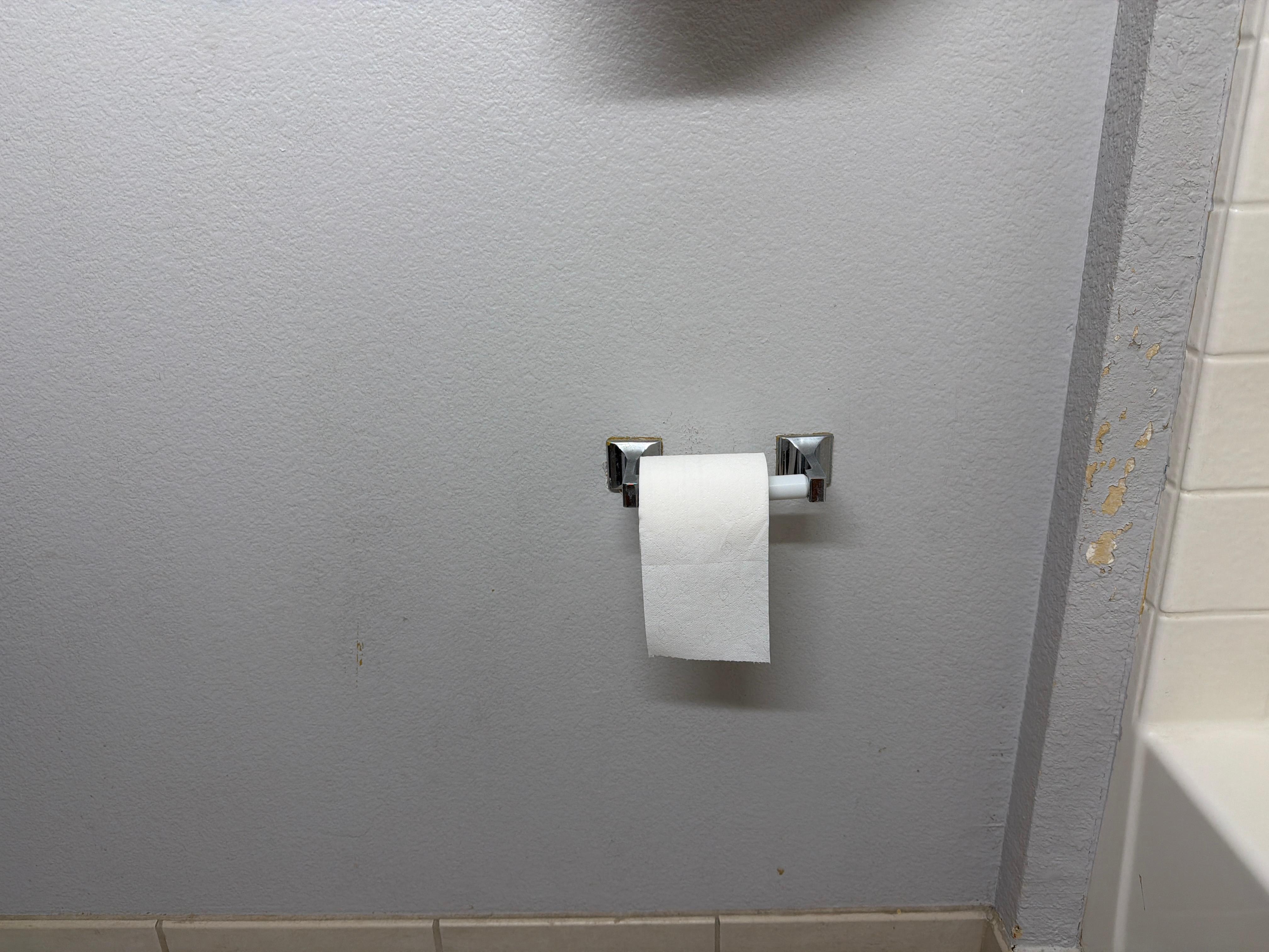 Peeled paint in bathroom, TP was accord my 7 year old had a bit of a hard time reaching just had to hand him TP. 