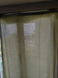Blanket on sliding due to BROKEN blinds that should've been fixed LONG time ago