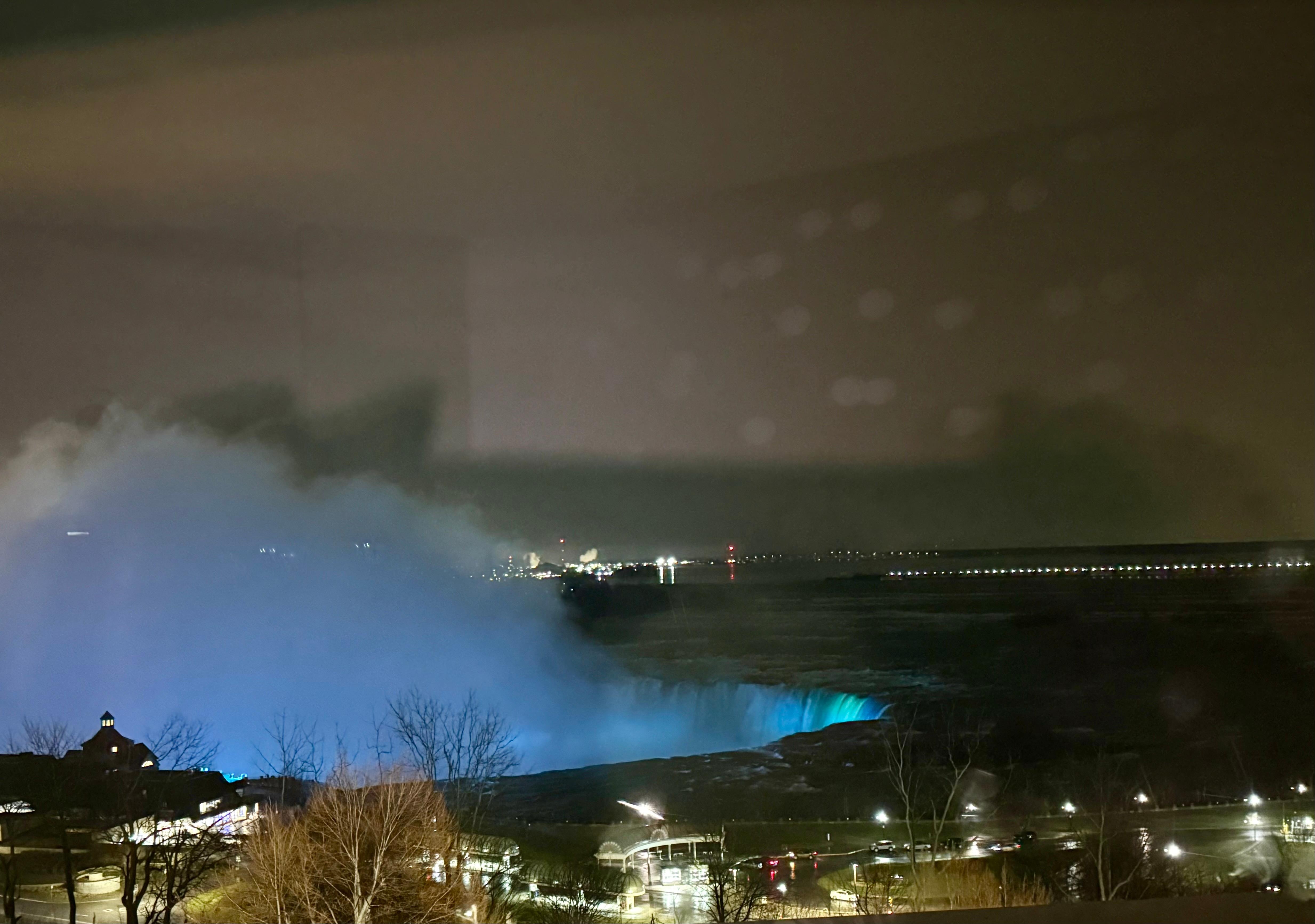 Night view of falls from our room 4/5/26