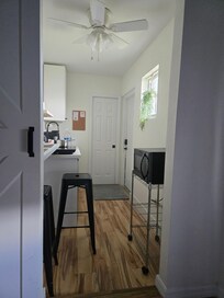 Perfect little kitchenette (silverware drawer is hidden in the top drawer on the right.