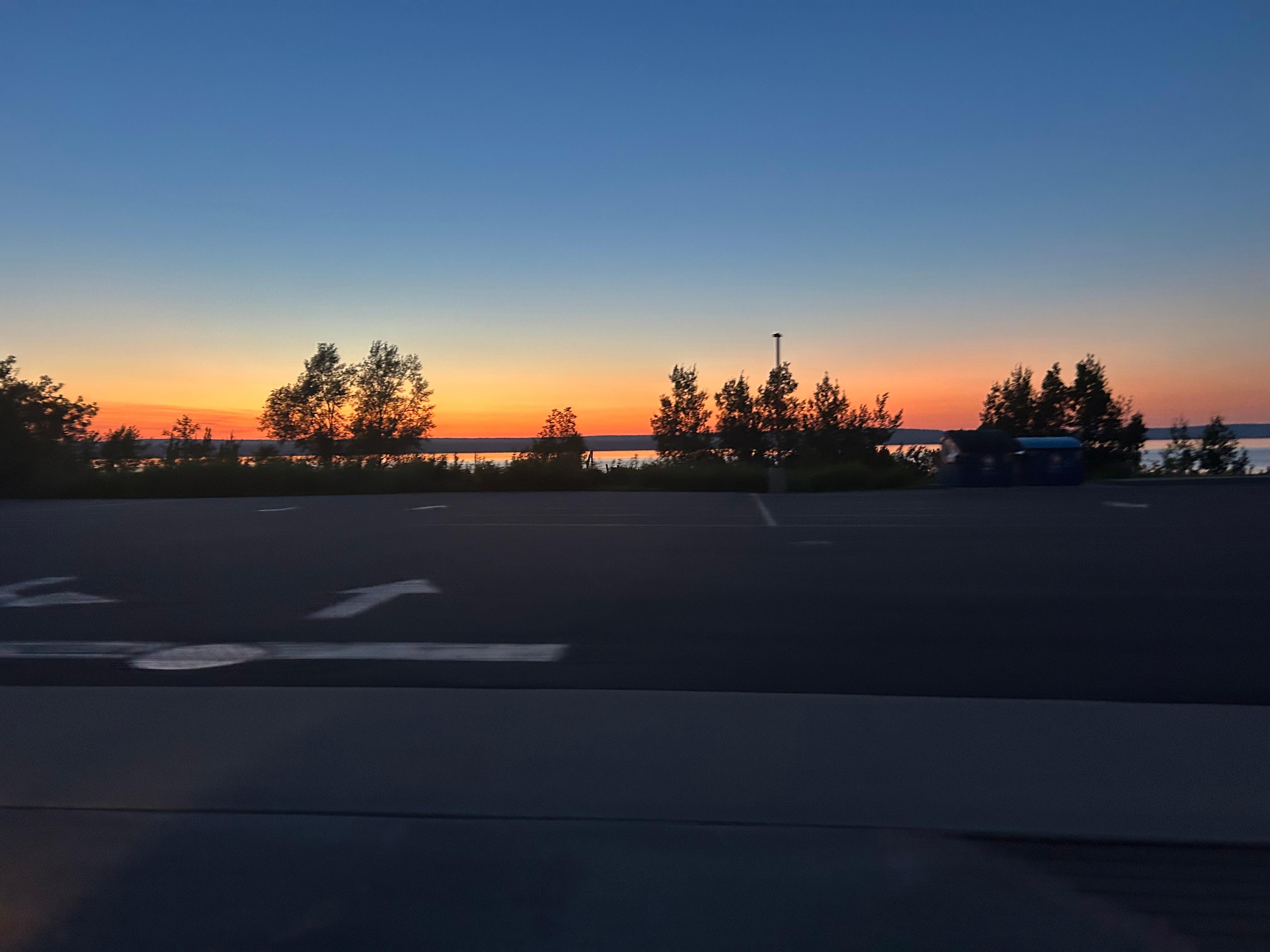 View across Highway 2 around 9:00 pm