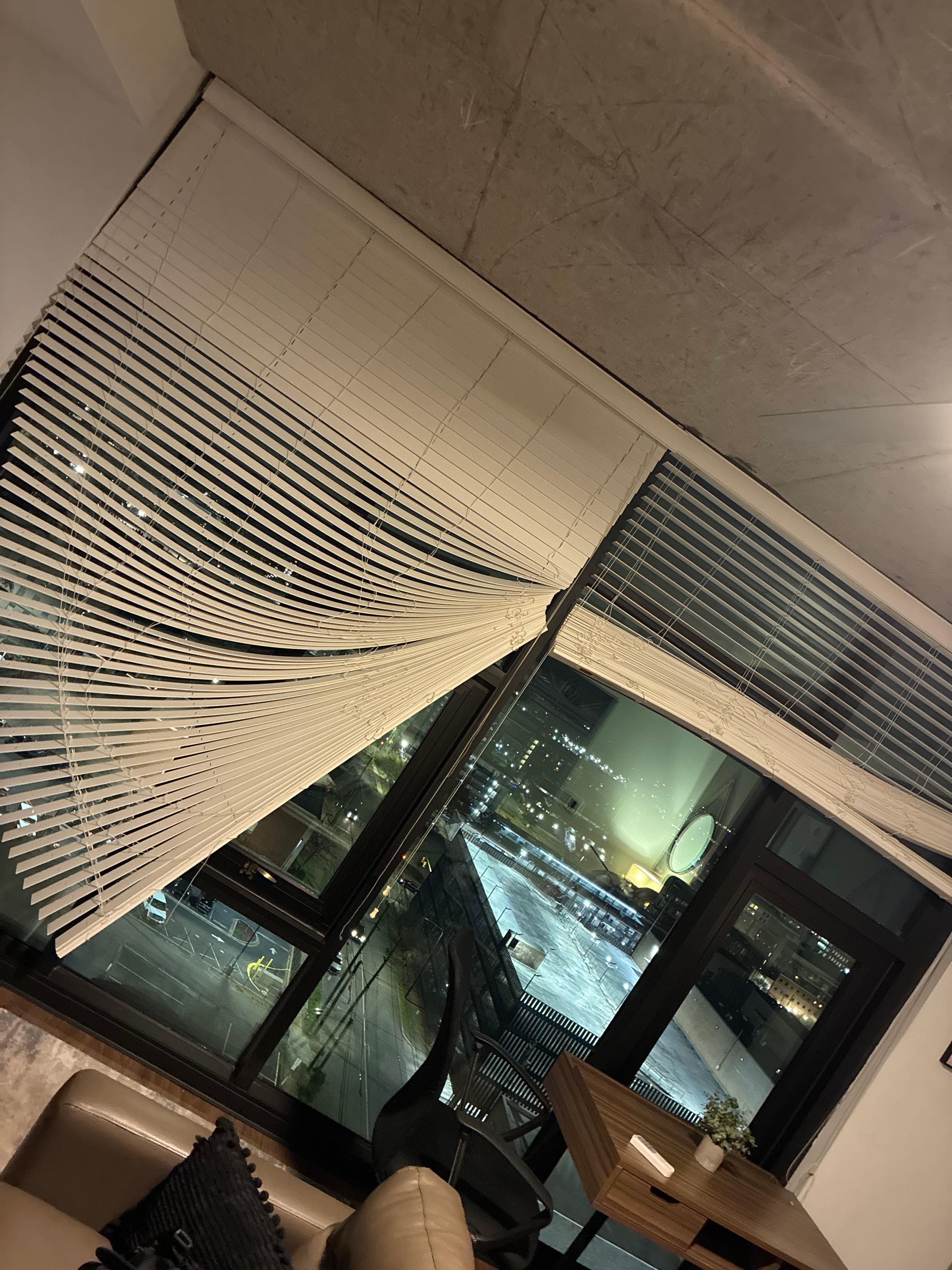 The messed up blinds after multiple tries I got the right side to stay half way up for the last night of the stay. 