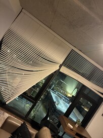 The messed up blinds after multiple tries I got the right side to stay half way up for the last night of the stay.