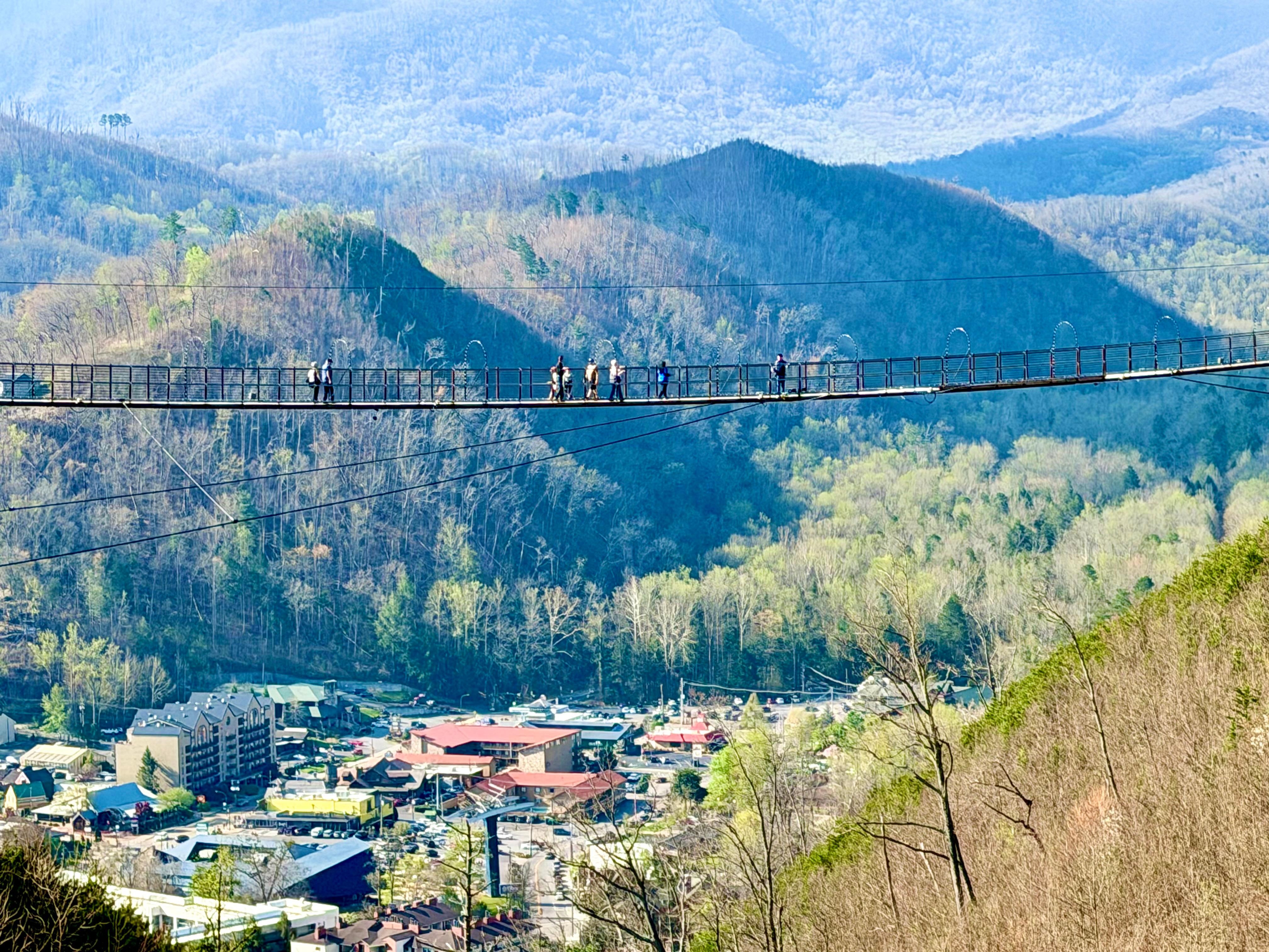 View of the Sky Bridge and the town of Gatlinburg beyond 