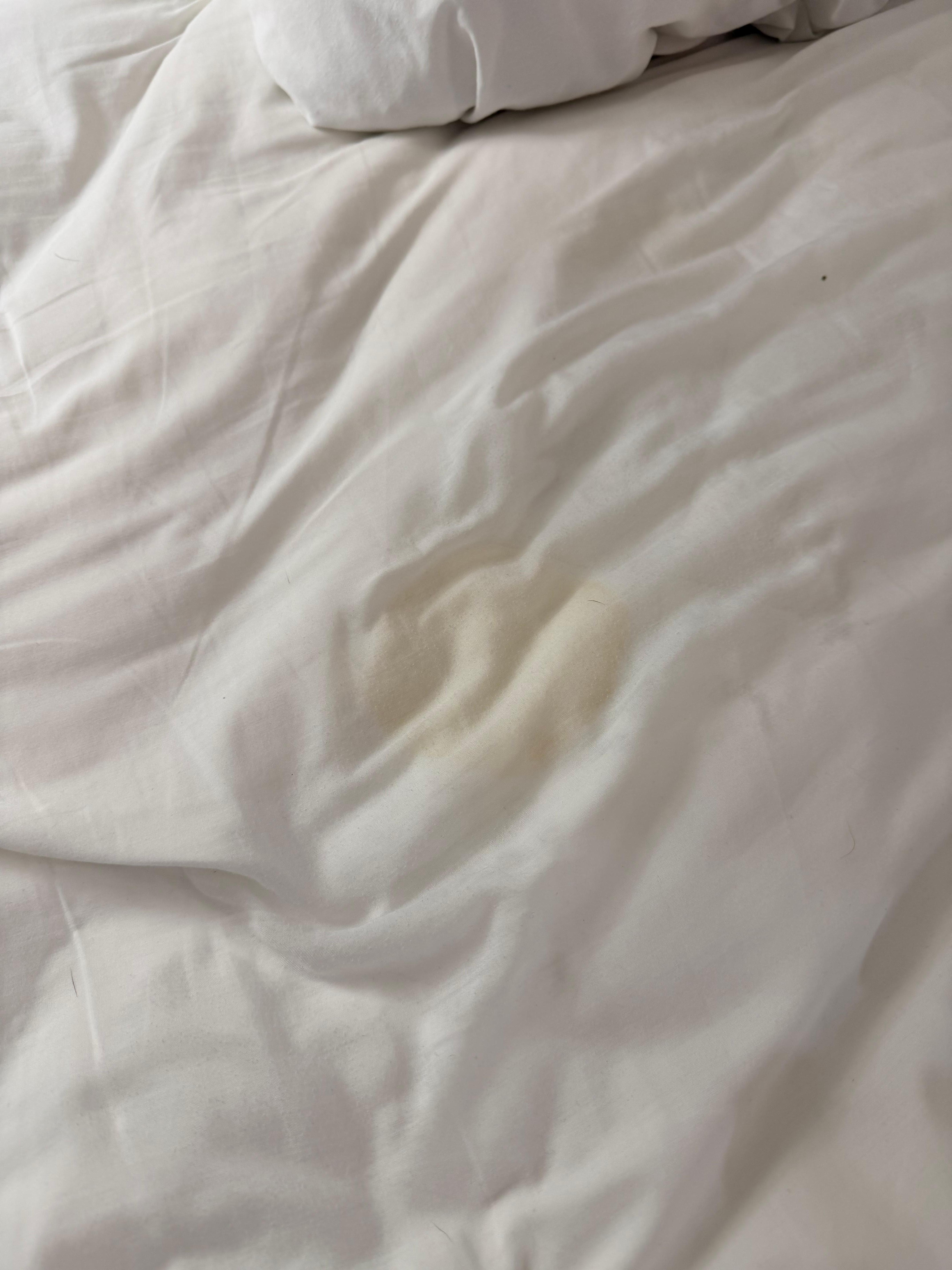 Stains on the sheets before laying in the bed 