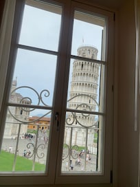 View out the window from the bed in my room.