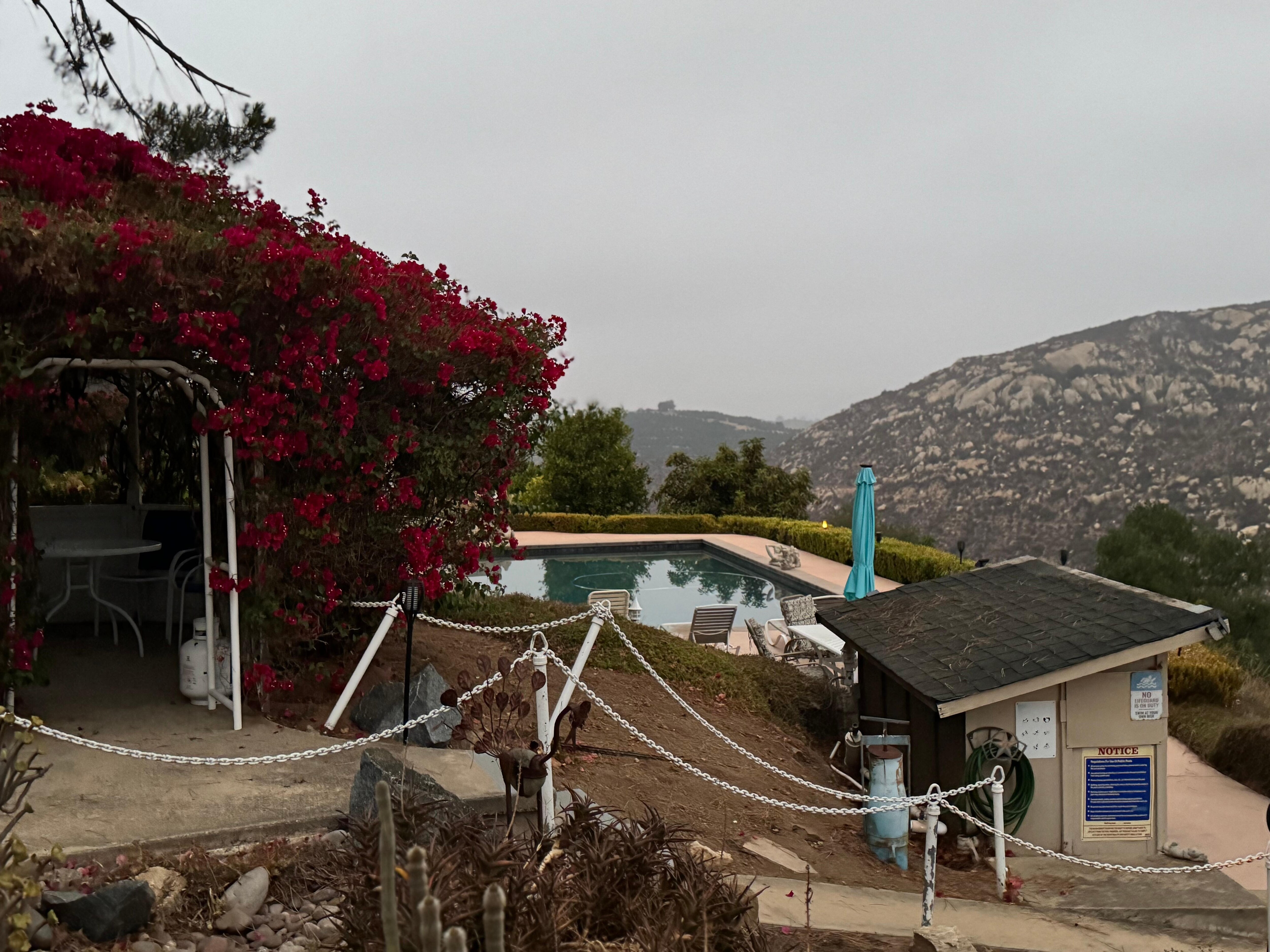 Pool to the left of the property, outside owners residence