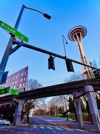 Street location of the hotel and the space needle