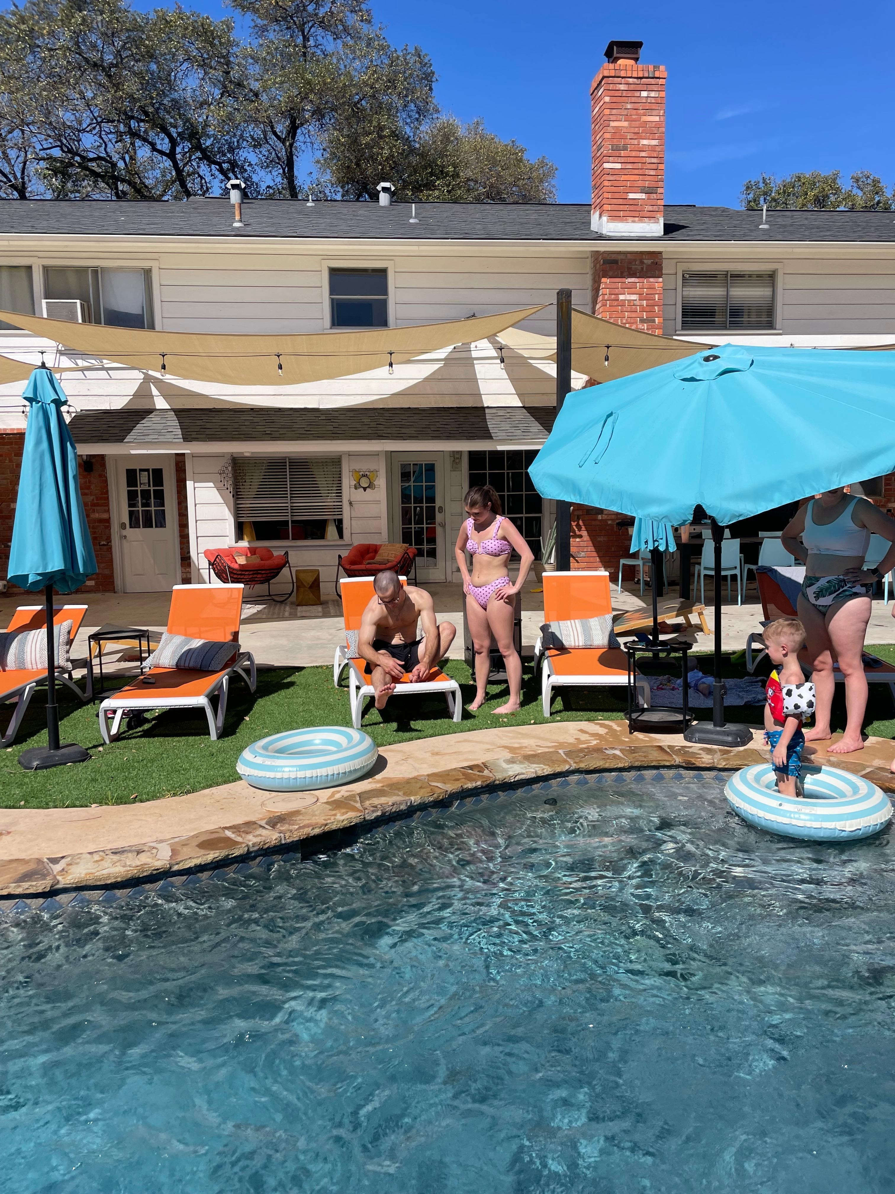 Pool, shade, sun, floats! 