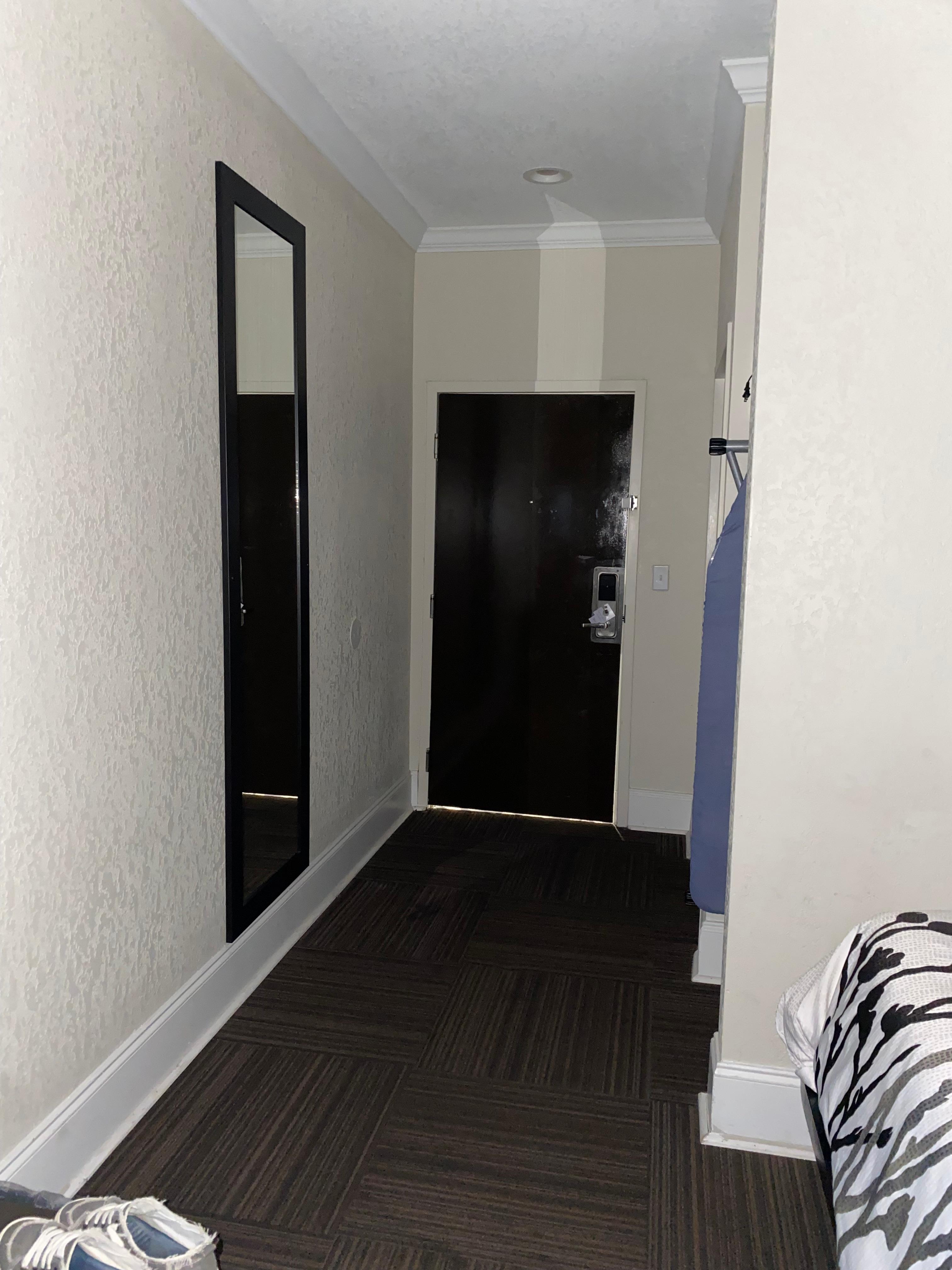 Hallway light shined through the door.