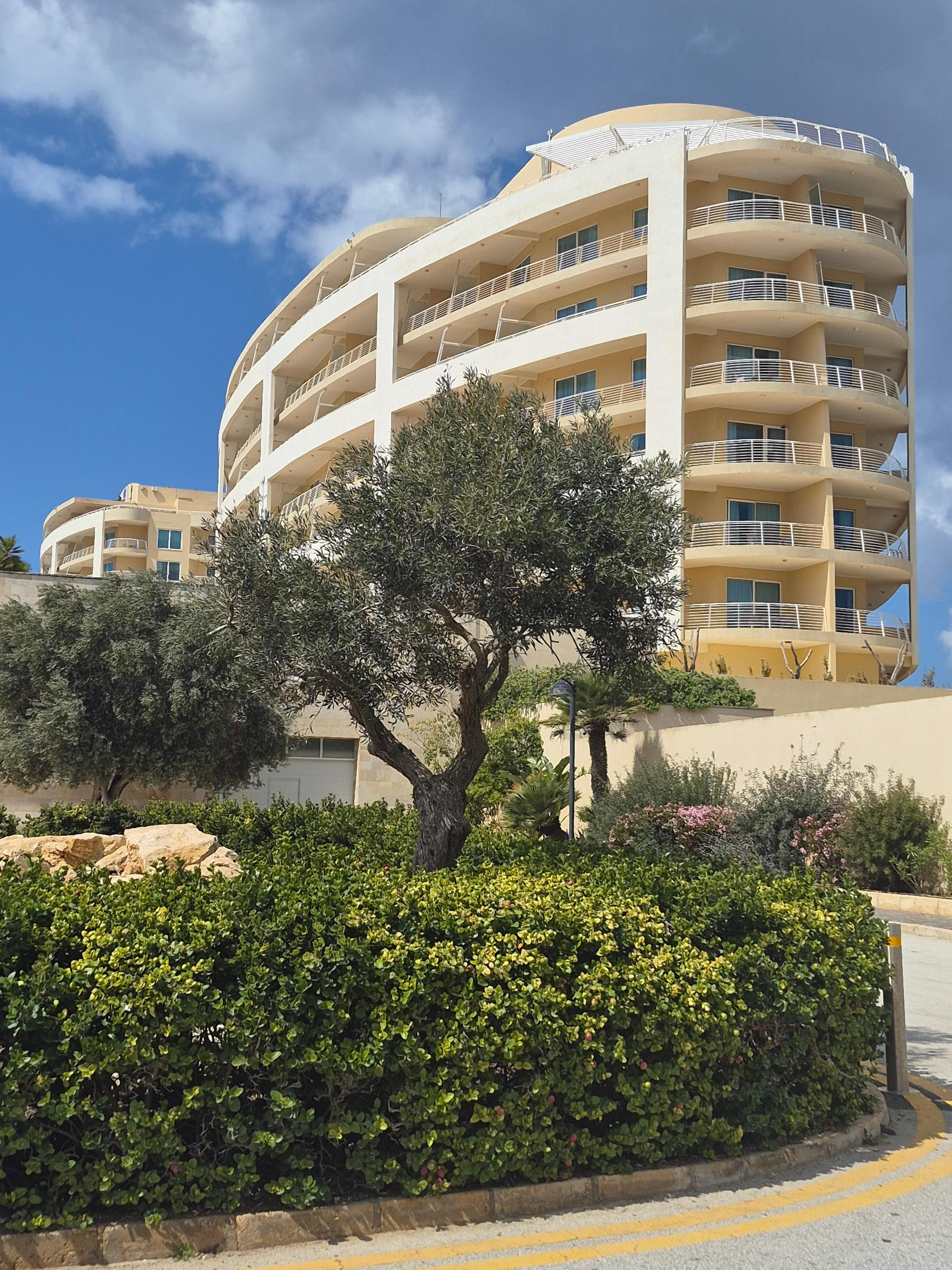 View from driveway to hotel