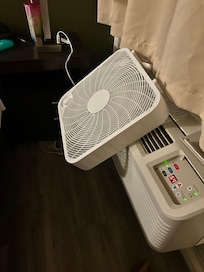 AC is not powerful enough to cool room down. We bought a fan and zip tied it to the vents to help push the cold air out.