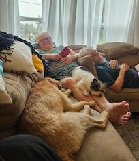 Mom and dad by the fireplace