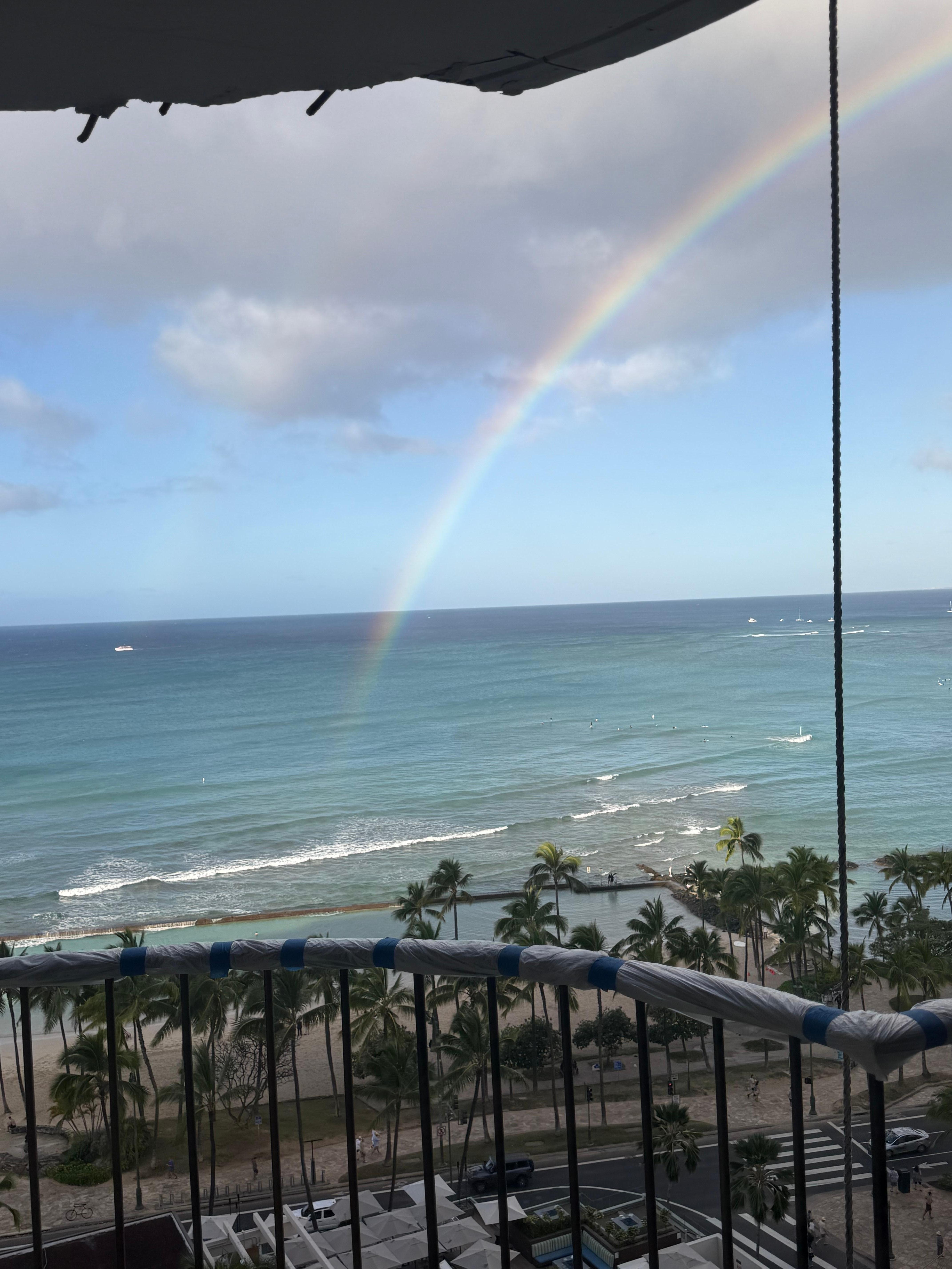 View from. My room…I had to take these pics inside because the balcony wasn’t accessible due to construction. You can see the edges of the balcony, the railings, and the rope showing the construction. But still a beautiful view!