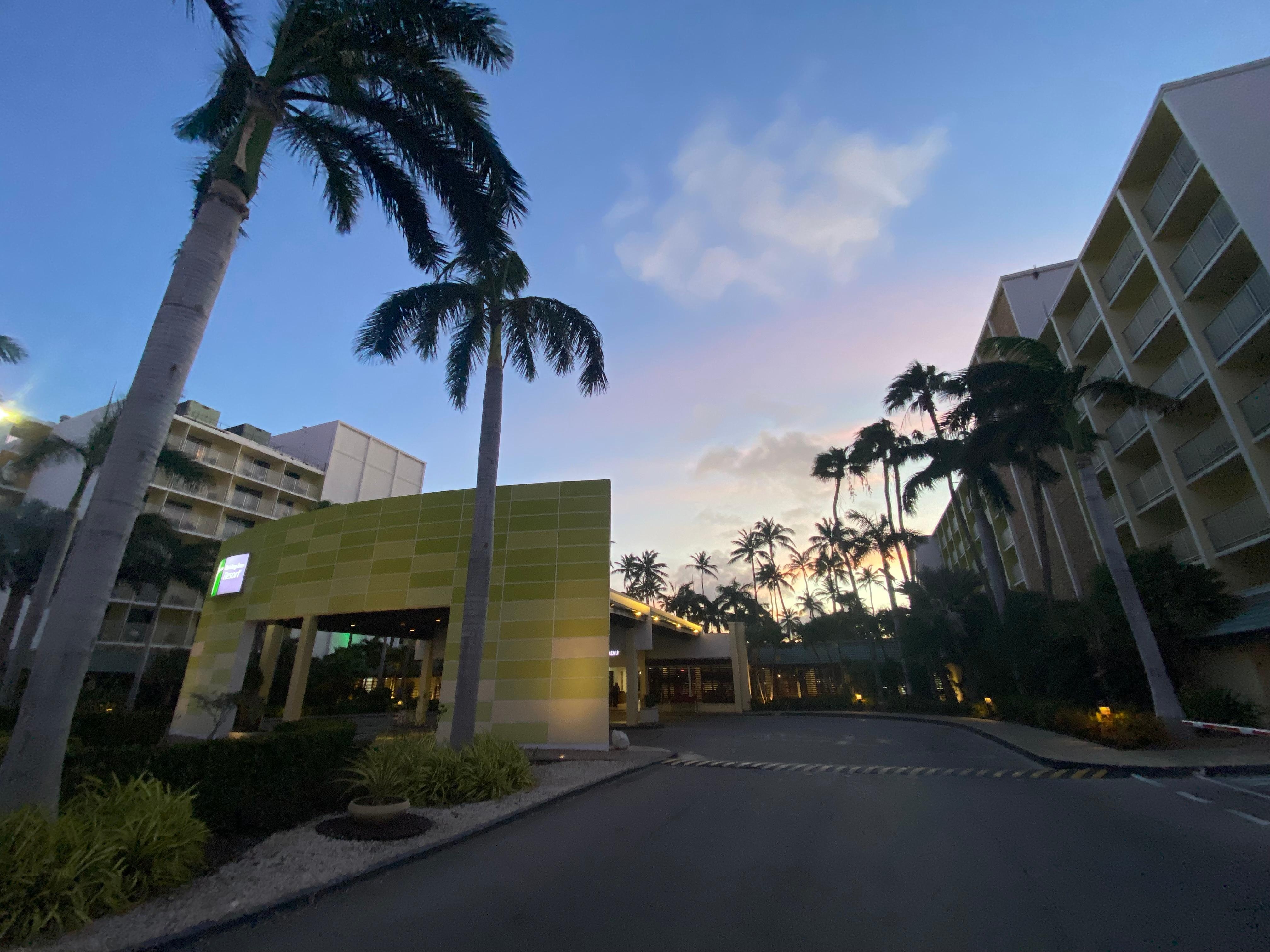 Hotel entrance in the evening 