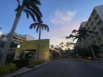 Hotel entrance in the evening