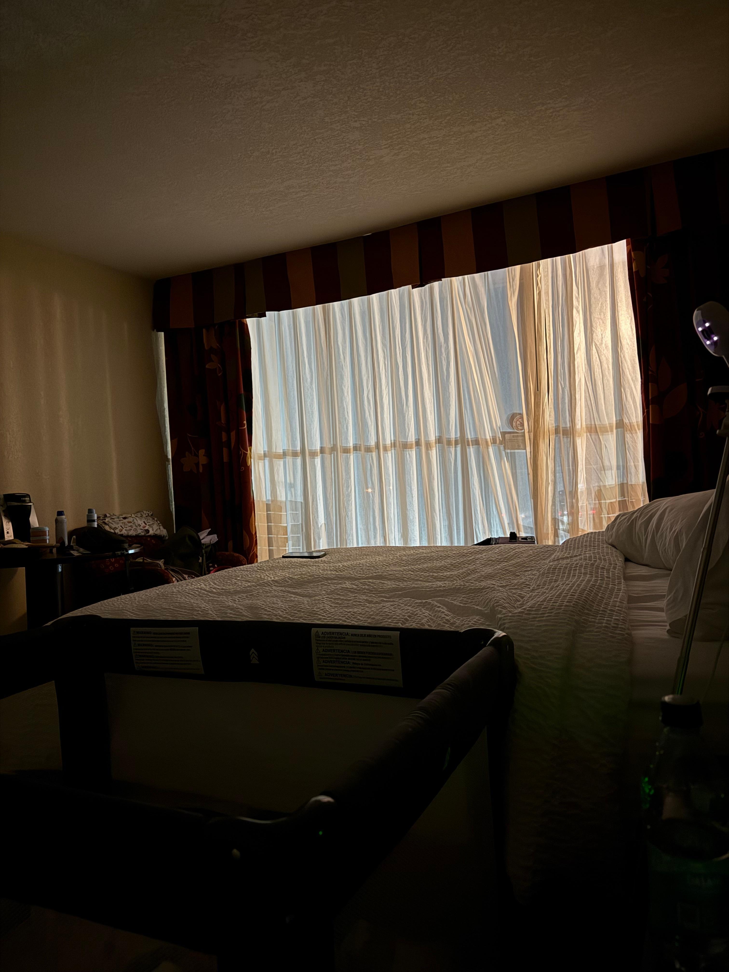 This was the darkest the room got with the sheets and giant light outside. 