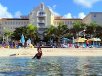View of The British Colonial Hotel from the sea