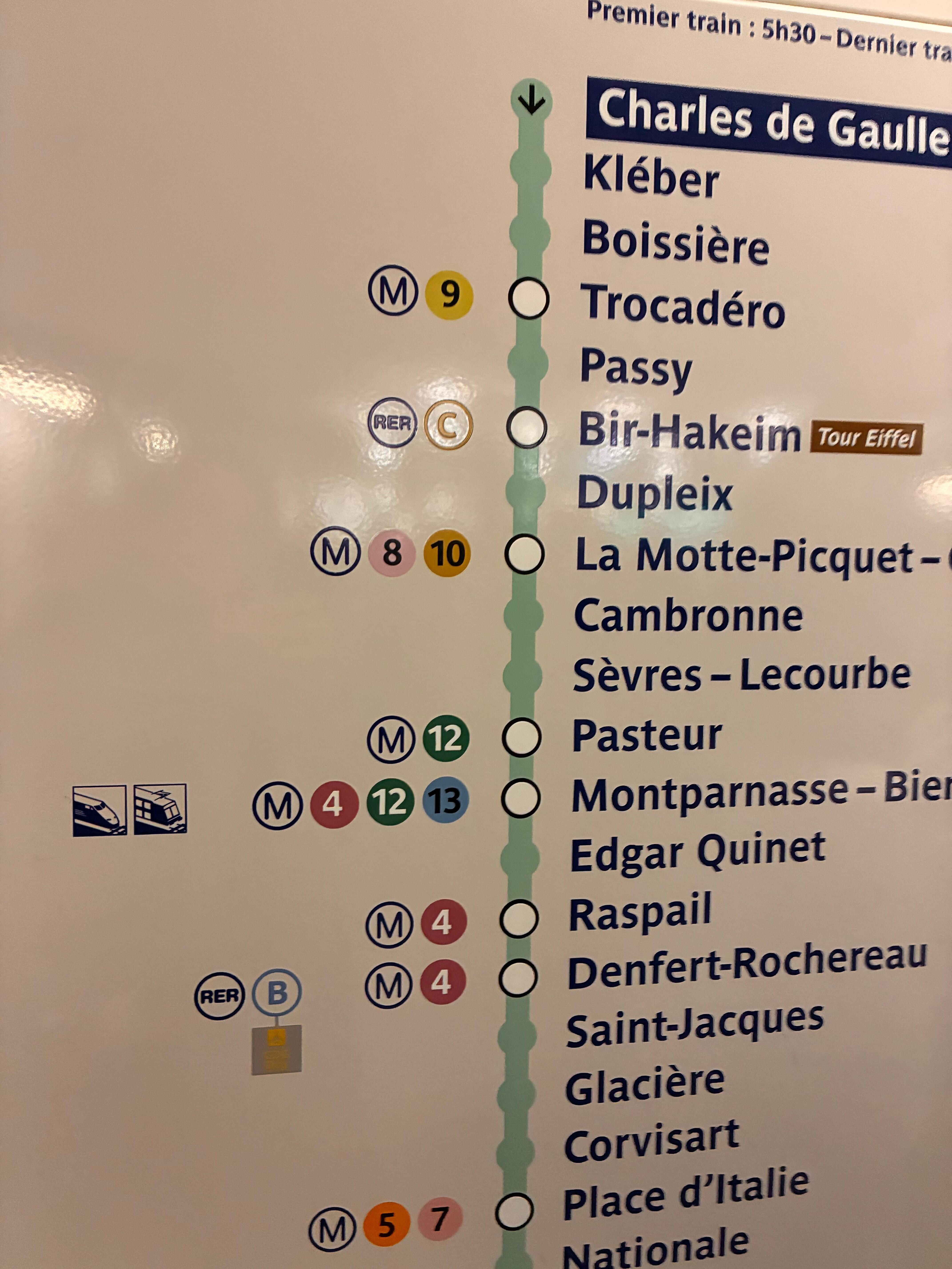 M6 metro hattı ile ulaşım Arc de Triomphe 12 durak 