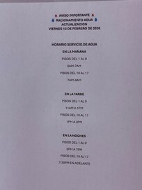 The “water schedule” posted by the elevator.