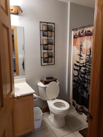 Upstairs bathroom is actually shared by both bedrooms. Two doors into it. Master has a separate sink in the master