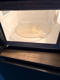 Disgusting dirty microwave that had obviously not been cleaned