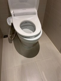 The toilet seat was one size too small for the toilet bowl and not centered.