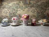 It was a quilting retreat weekend and we made these precious little tea cup pin cushions.