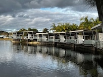 View of the other cabins on the lagoon