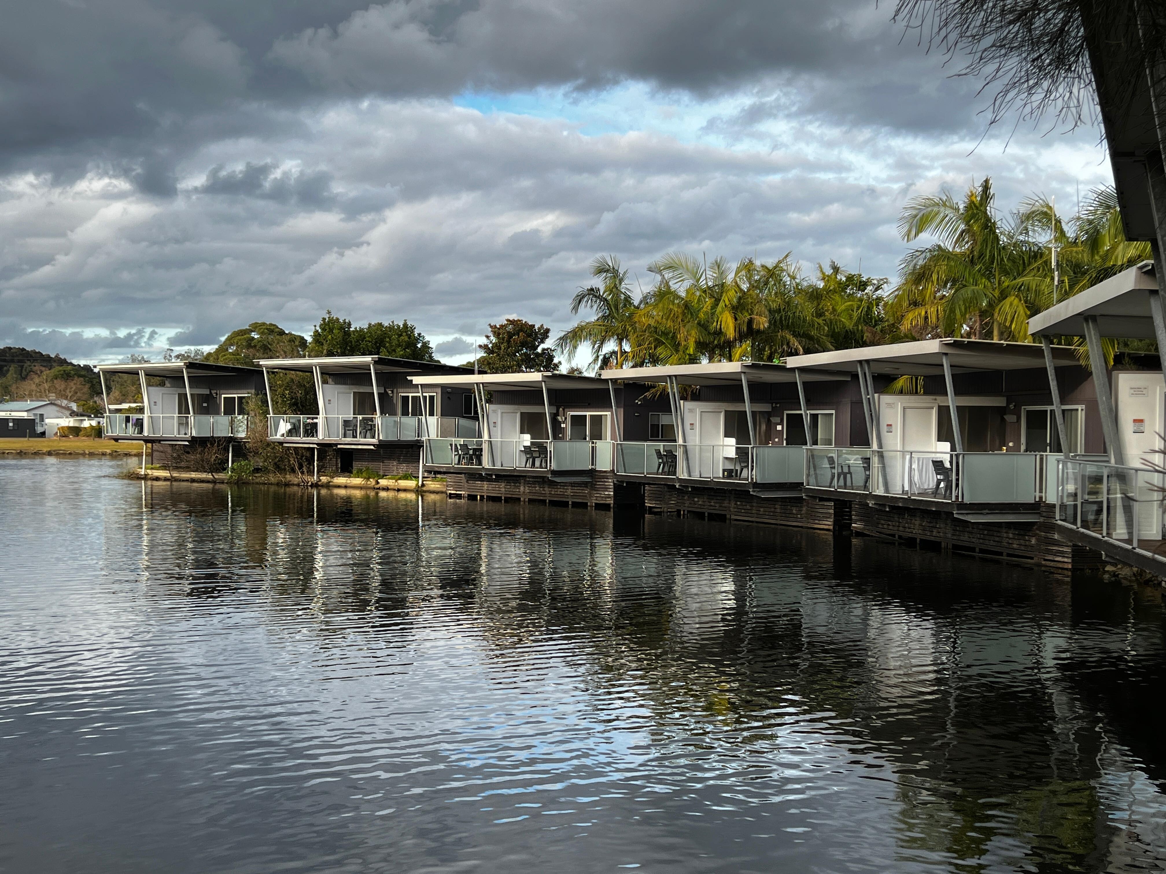 View of the other cabins on the lagoon 