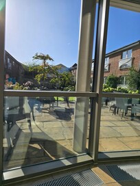 View from inside, looking out to courtyard