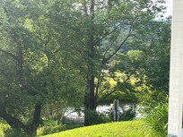 The swimming pond and dock from afar