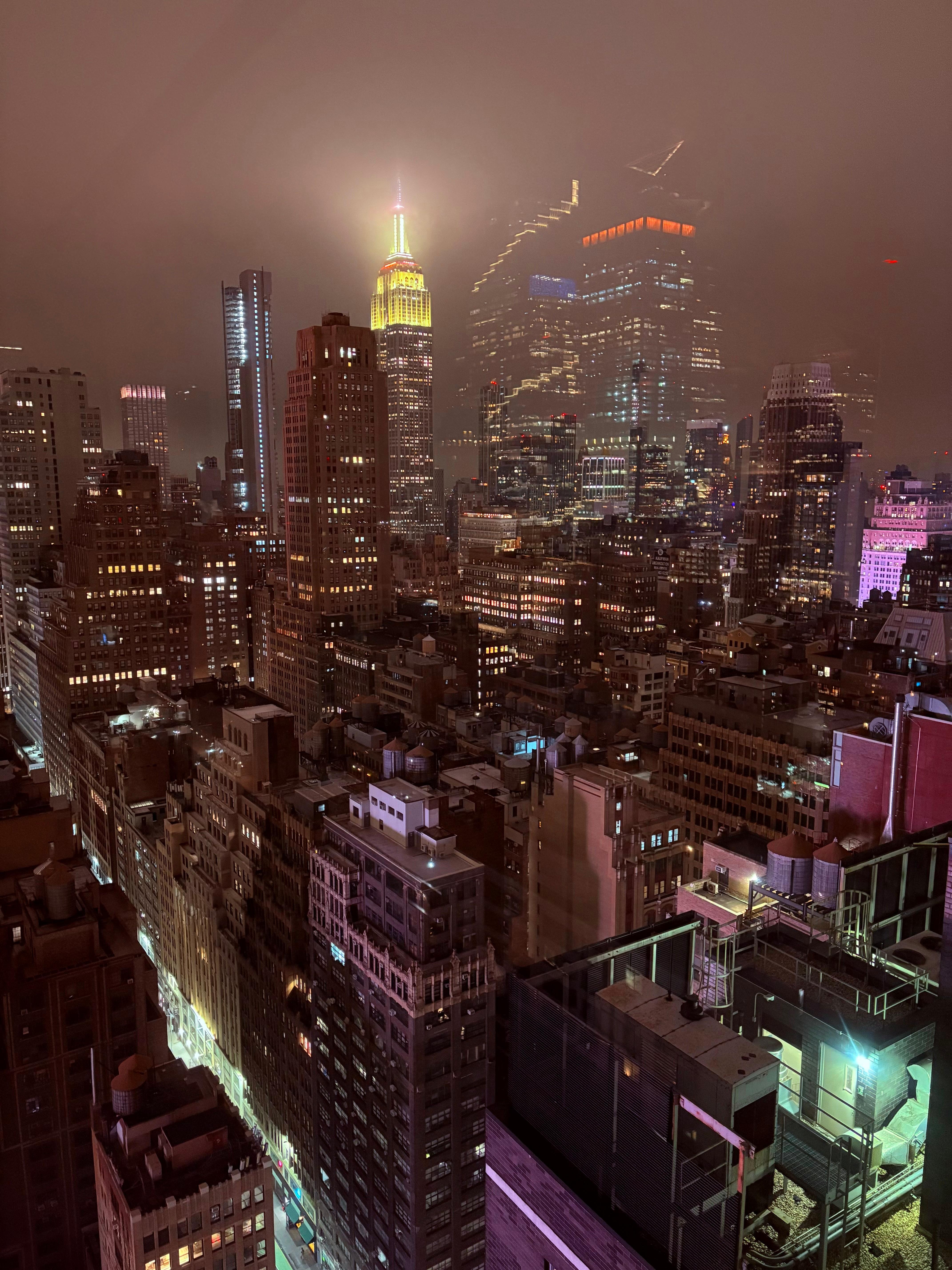 View from the rooftop lounge at night 