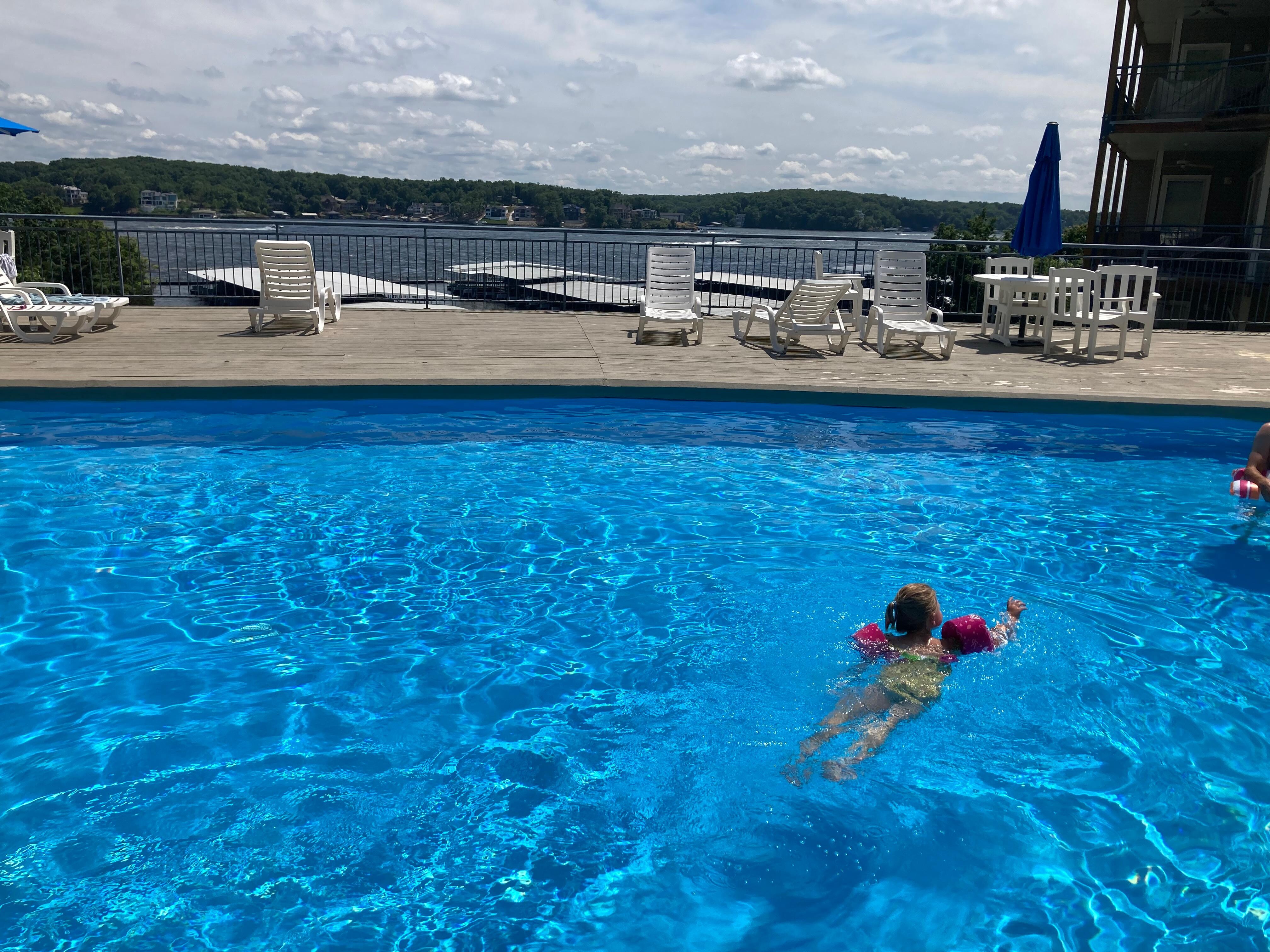 Pool with the gorgeous view of the lake.
