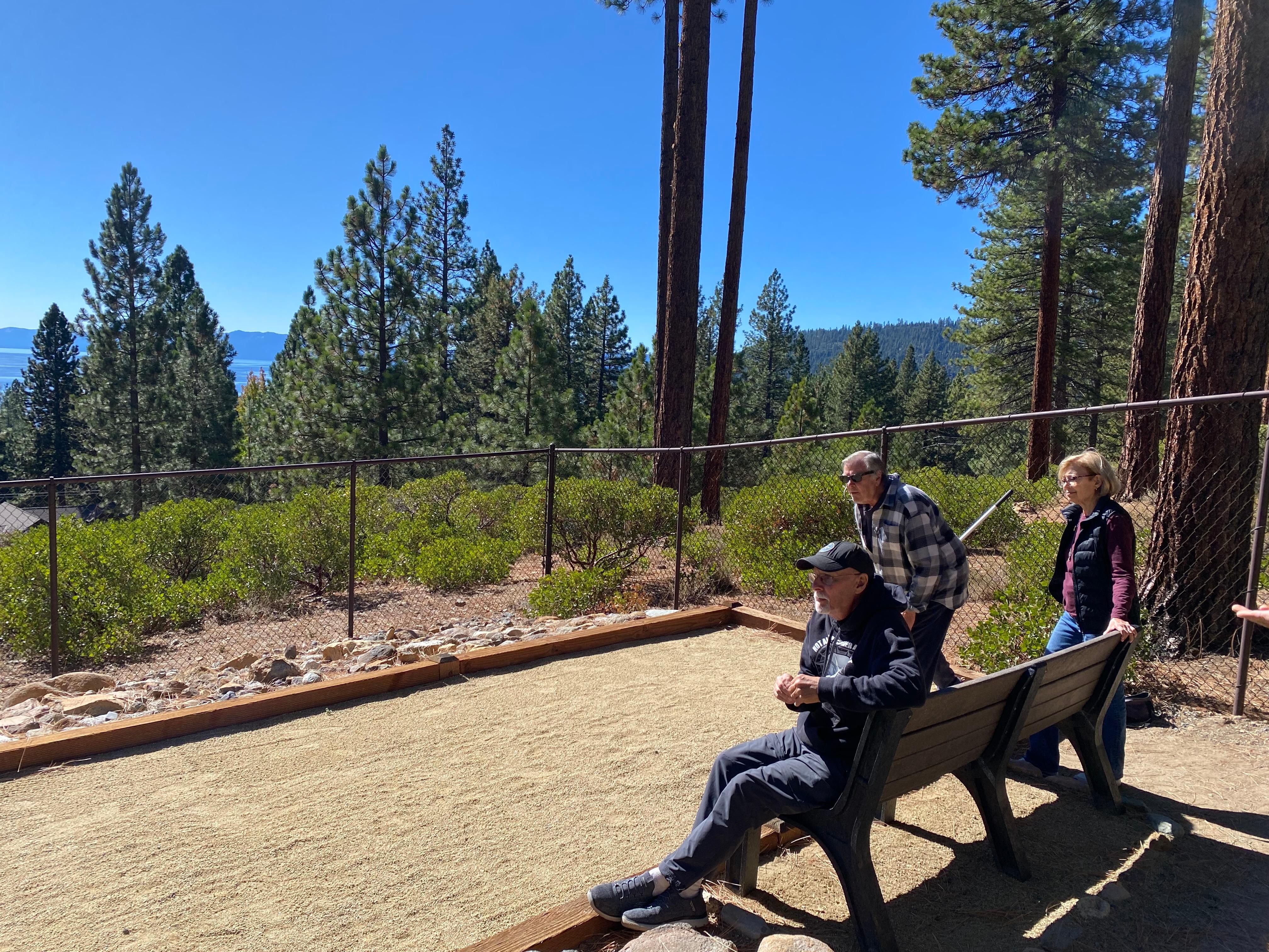 Bocce ball on a sunny day in backyard