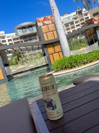 Drinks by 1 of the many pools.