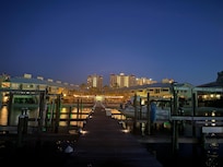 The view from the small pier the property has at night