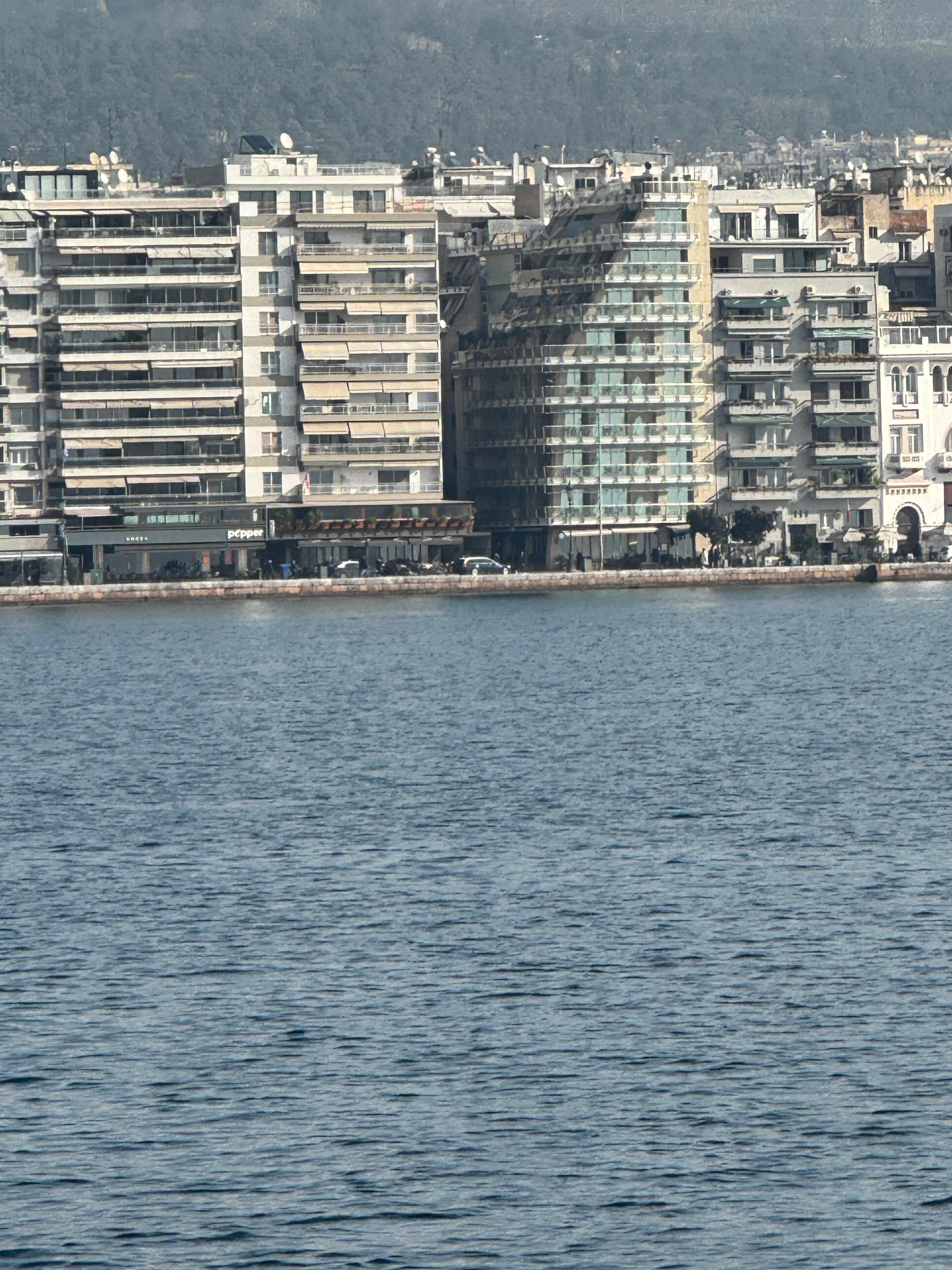 Looking back at the hotel from the boat ride in the gulf
