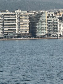 Looking back at the hotel from the boat ride in the gulf