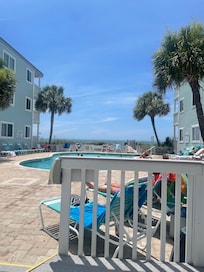 Pool with beach view