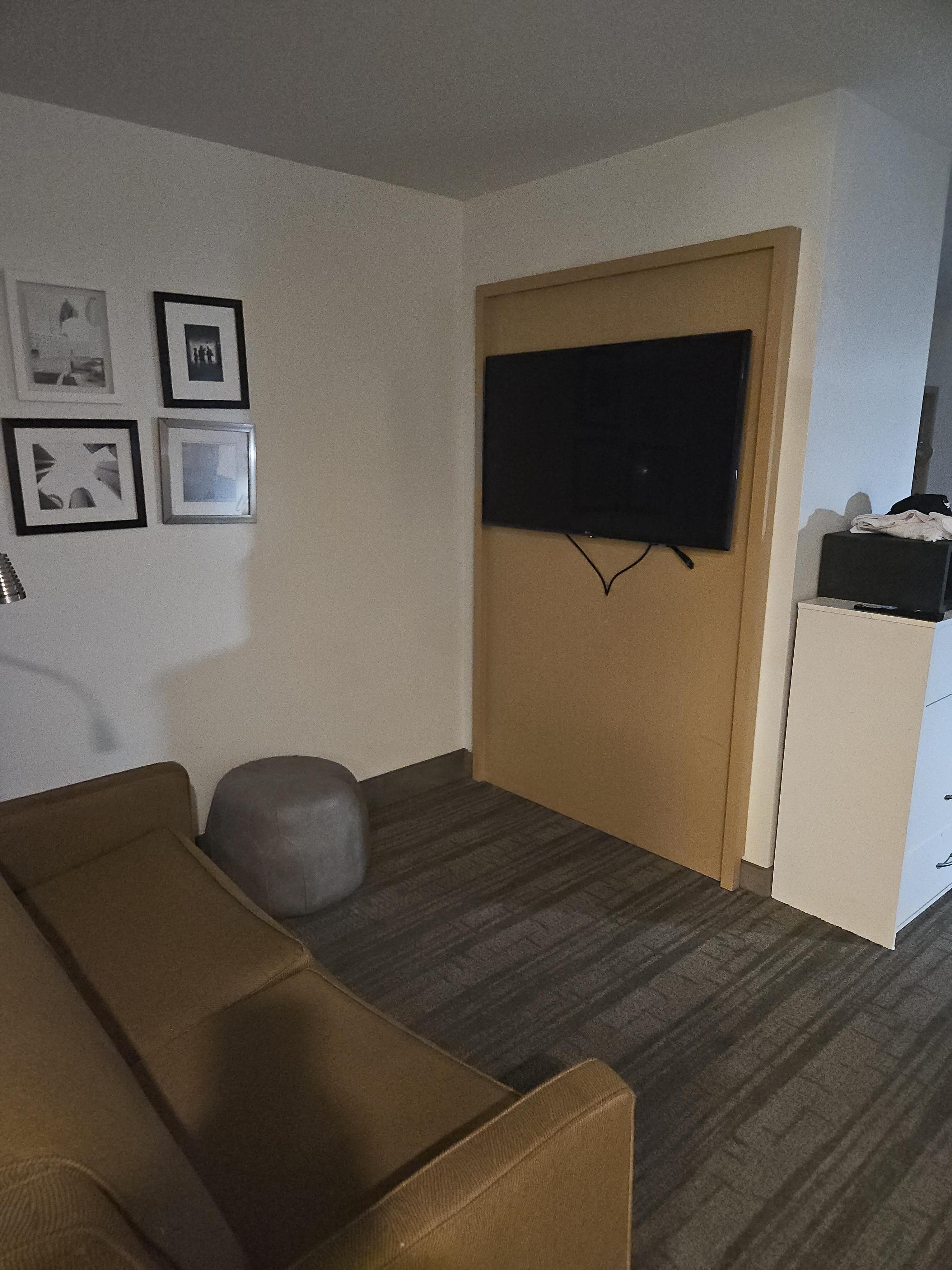 The guest area is equipped with a pull-out bed and a TV.