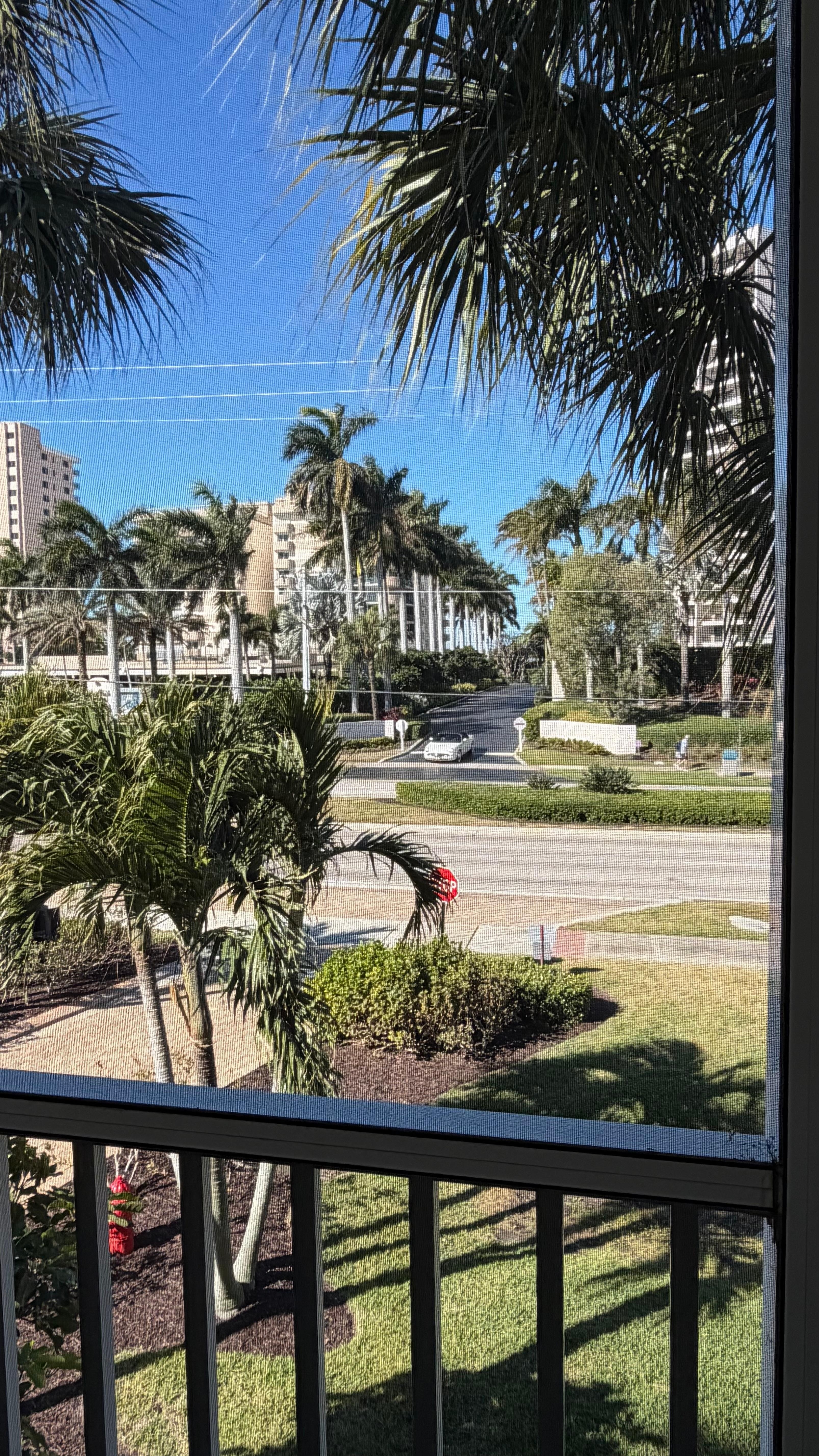 View from our balcony, beach is across the road.