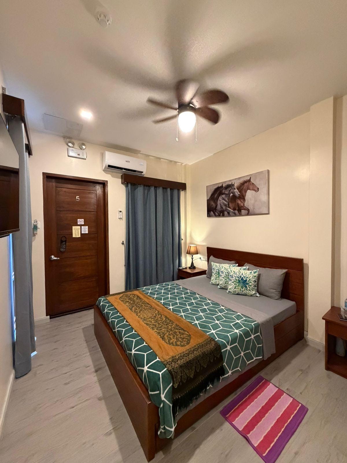 Clean, cool, and spacious room.