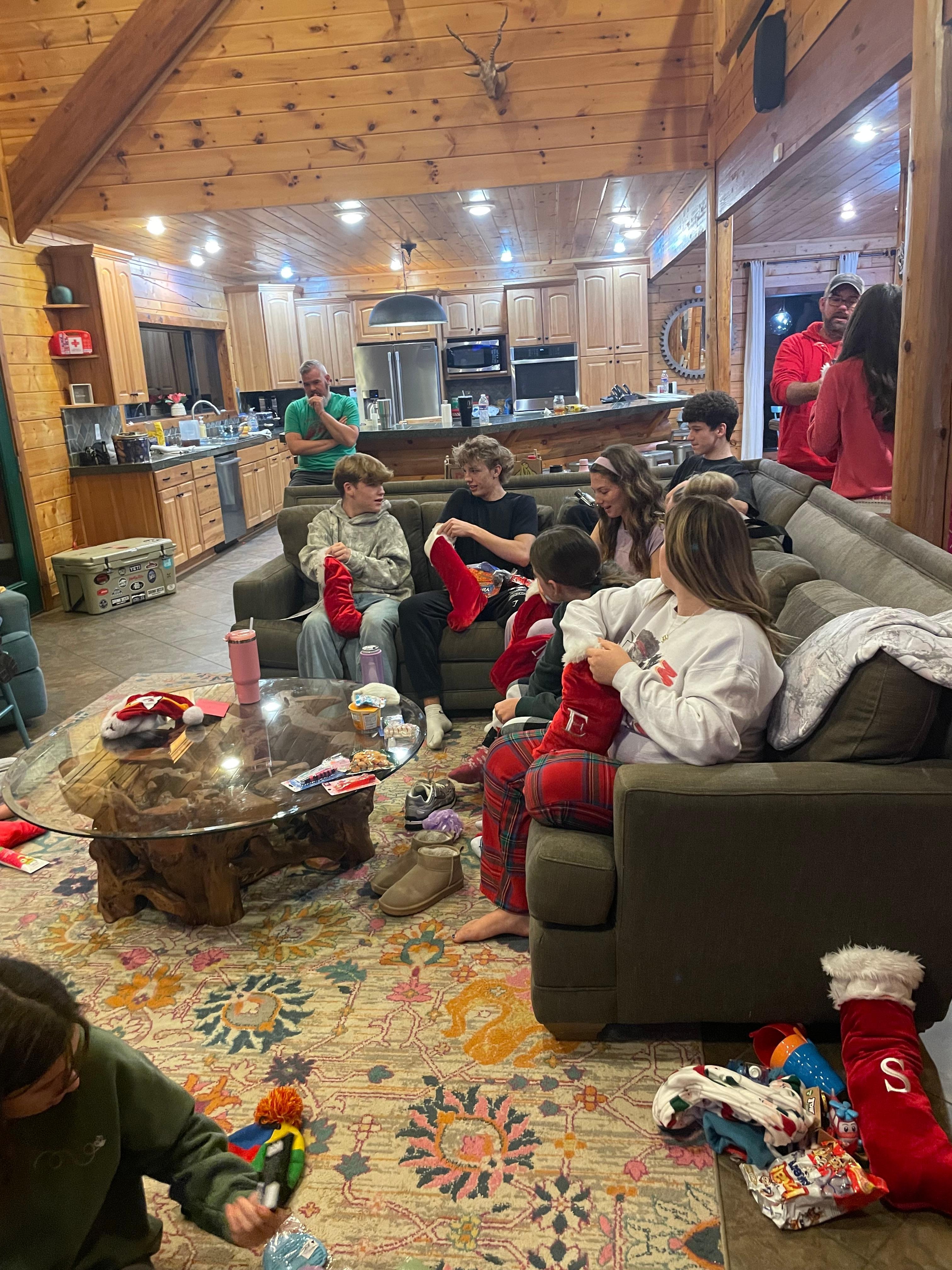 The open kitchen and living room space 