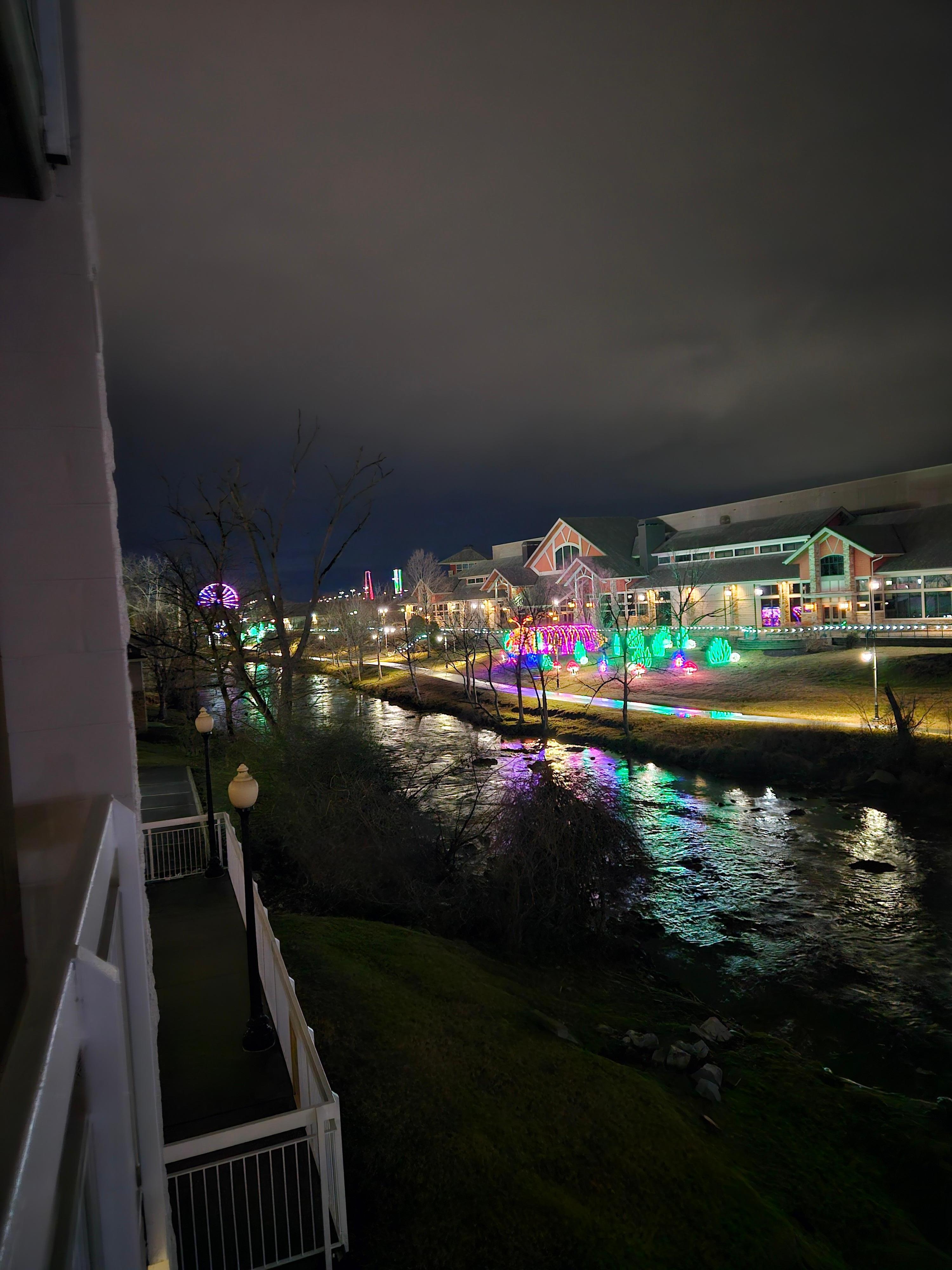 View at night from the balcony.